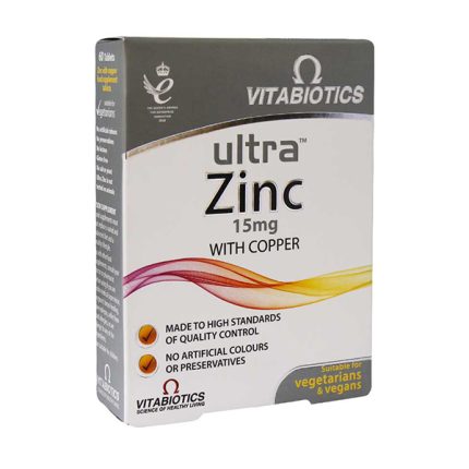 ویتابیوتیکس اولترا زینک به همراه مس 15 میلیگرم مناسب برای گیاه خواران قرص 60 عددی | داروخانه شبانه روزی مهشاد داروکاو