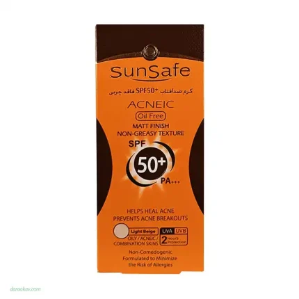 سان سیف کرم ضد آفتاب SPF50 فاقد چربی پوست های چرب و آکنه ای ۵۰ میلی لیتر رنگی بژ روشن | داروخانه شبانه روزی مهشاد | داروکاو | ارسال به سراسر کشور |داروخانه آنلاین
