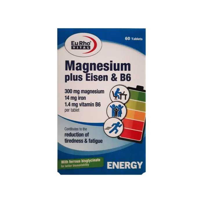 قرص-منیزیم-پلاس-آیزن-و-ویتامین-b6-یوروویتال (1) قرص افزایش انرژی منیزیم پلاس آیزن و ویتامین B6 یوروویتال 60 عدد | داروخانه شبانه روزی مهشاد | داروکاو | ارسال به سراسر کشور | داروخانه آنلاین | پشتیبانی تخصصی | ارسال روزانه محصولات